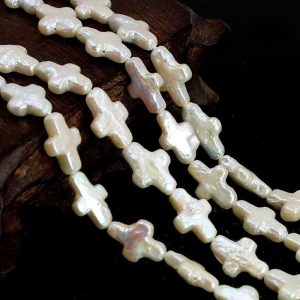 16 inches 10x16mm Natural White Cross Shaped Baroque Pearls Loose Strand