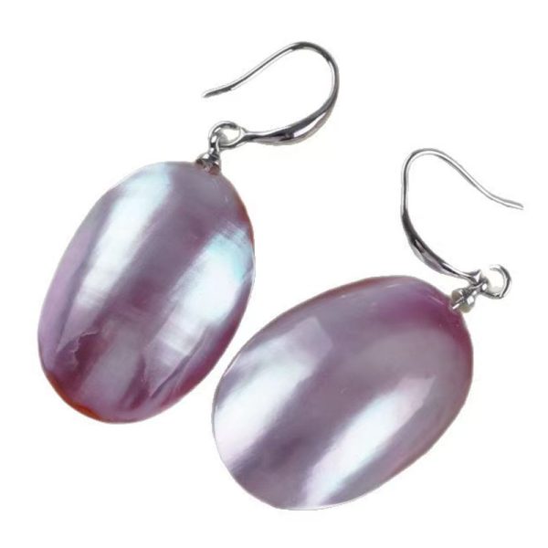 Wholesale 20x30mm Natural Pink Mabe Pearl with 925 Silver Hook Earring