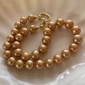 17 inches 11-14mm Large Round Golden Natural Edison Pearl Necklace
