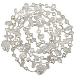 54 inches Natural White Baroque Pearl & Crystal Long Chain Lariat Necklace