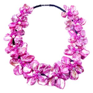 Wholesale 18 inches 12 Pcs of Pink Natural Leather Cord Shell Flower Necklace