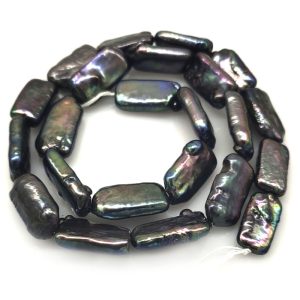 16 inches 8X20mm Black Rectangle Flat Baroque Pearls Loose Strand