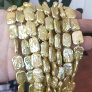 Wholesale 16 inches 12x16mm Yellow Natural Rectangle Flat Baroque Pearls Loose Strand
