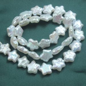 16 inches 11-12mm Natural White Flat Star Pearls Loose Strand