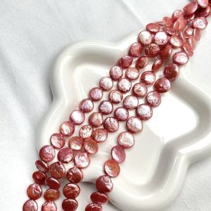 16 inches 10-14mm Red High Luster Natural Coin Pearls Loose Strand