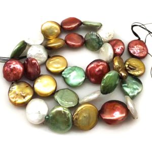 16 inches 13-14mm Multicolored Natural Coin Pearls Loose Strand