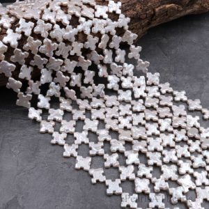 16 inches 15-17mm Natural White Cross Shaped Fancy Pearls Loose Strand