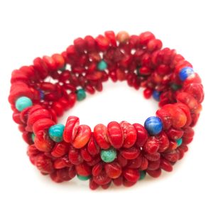 8 inches 4-10mm Elastic Red Natural Nugget Coral Bracelet