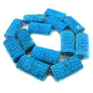 16 inches 10x15x30mm Rectangle Carved Blue Turquoise Beads Loose Strand