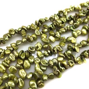 16 inches 8-9mm Green Side Drilled Keshi Pearls Loose Strand