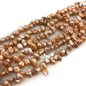 16 inches 8-9mm Orange Natural Side Drilled Keshi Pearls Loose Strand