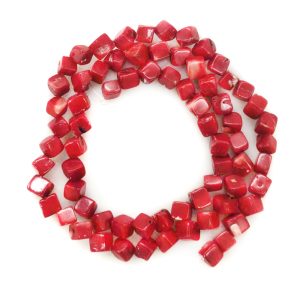 16 inches 5-8mm Red Square Natural Coral Beads Loose Strand