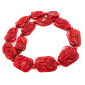 16 inches 18x25mm Red Flat Nugget Floral Carved Natural Coral Beads Loose Strand