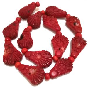 16 inches 15x25mm Red Tail Shaped Flat Flower Carved Natural Coral Beads Loose Strand