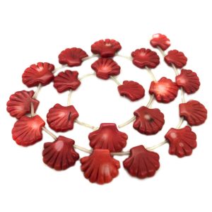 16 inches 4x18x20mm Red Flat Shell Hand Carved Coral Beads Loose Strand