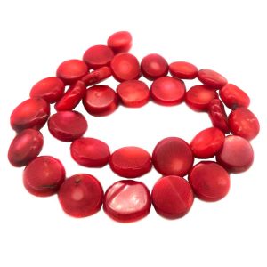 16 inches 10-12mm Red Flat Round Natural Coral Beads Loose Strand