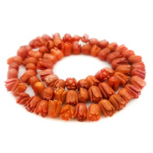 16 inches 6-8mm Red Tulip Carved Natural Coral Beads Loose Strand