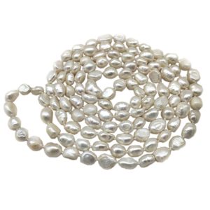 10-11mm Natural White Baroque Pearl Long Chain Necklace