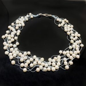 16 inches 10 rows 5-6mm Natural White Pearls Multi Layered Necklace