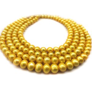 16 inches 10-11mm AA+ Round Yellow Golden Pearls Loose Strand