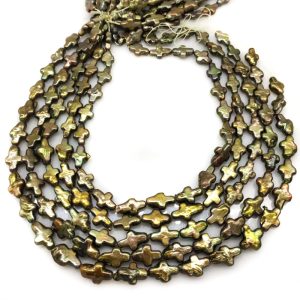 16 inches 10x16mm Dark Green Natural Cross Baroque Pearls Loose Strand