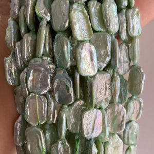 Wholesale 16 inches 12x16mm Green Natural Rectangle Flat Baroque Pearls Loose Strand