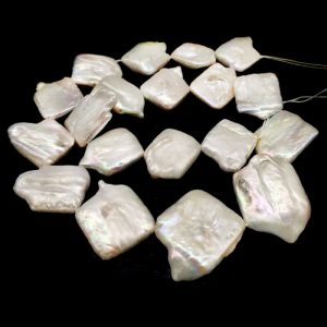 16 inches 20-30mm White Diagonally Drilled Flat Rectangle Pearls Loose Strand