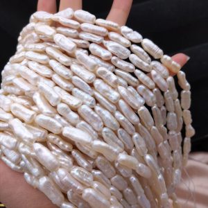 16 inches 15-20mm Natural White Stick Shaped Biwa Pearls Loose Strand