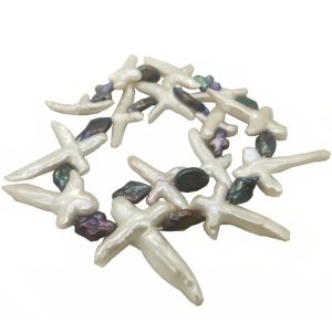 16 inches 20-50mm Natural Latin Cross and Spacer Biwa Pearls Loose Strand
