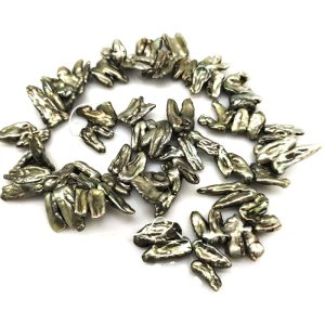16 inches 15-25mm Green Side Drilled V shaped Baroque Biwa Pearls Loose Strand