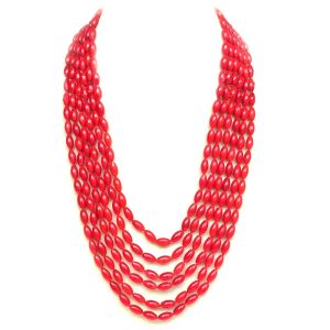17-22 inches 6 rows 4X8mm Rice Red Coral Beaded Necklace with Magnet Clasp