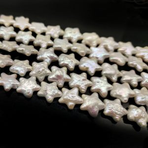 16 inches 11-13mm White Flat Star Shaped Coin Pearls Loose Strand