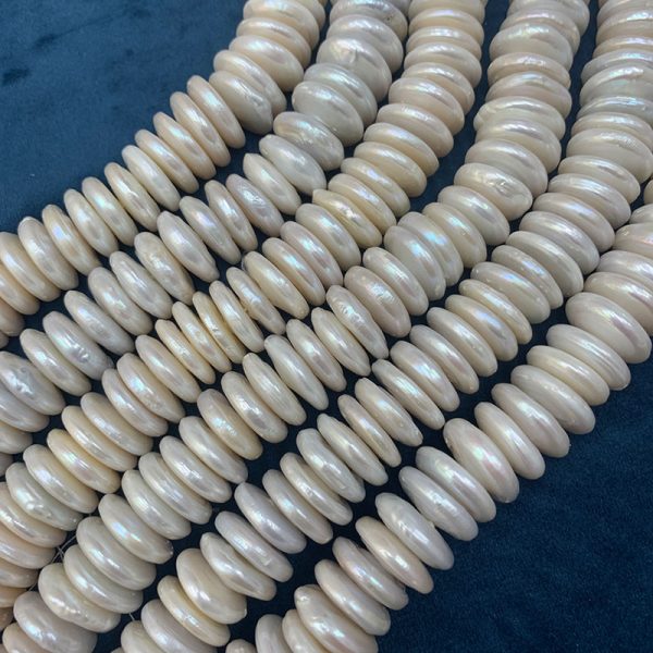 16 inches 12-13mm Center-Drilled White Coin Pearls Loose Strand
