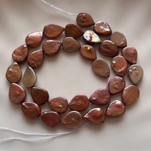 16 inches 10x15mm Red Natural Flat Seed Shaped Baroque Pearls Loose Strand