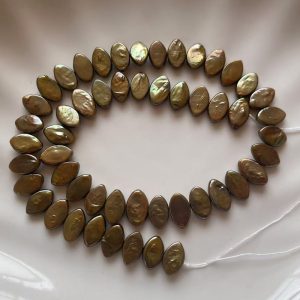 16 inches 8x13mm Marquise Shaped Olive Green Flat Pearls Loose Strand
