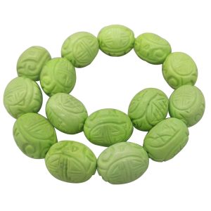16 inches 17x20x28mm Totem Carved Green Egg Shaped Natural Turquoise Beads Loose Strand