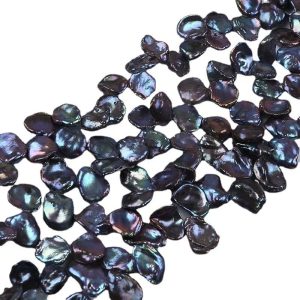 16 inches 14-20mm Black Leaf Shaped Baroque Keshi Pearls Loose Strand