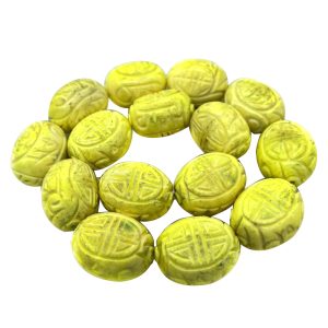 16 inches 19x25x30mm Yellow Totem Carved Egg Shaped Turquoise Beads Loose Strand