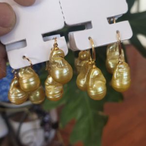 Wholesale 13x20mm Yellow Gold Natural Fireball Flame Baroque Pearl Hook Earring