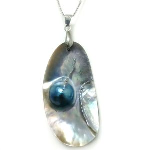 18 inches 925 Silver Natural Gray Salt Water Mabe Pearl Pendent Necklace