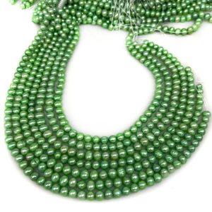 16 inches 7-8mm High Luster Green Natural Fresh Water Potato Pearls Loose Strand