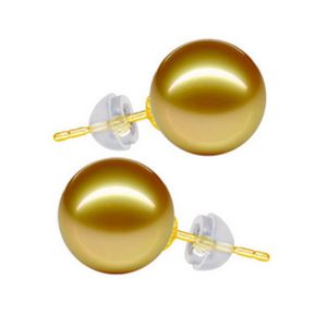 9-15mm Natural Golden South Sea Pearl Earring with 14K Solid Gold Stud