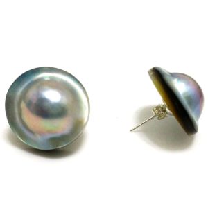 22mm Natural Gray Rondelle Mabe Pearl Earring with 925 Silver Stud