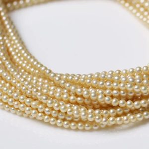 16 inches AA+ 3-4mm Natural Gold Round Sea Water Akoya Pearls Loose Strand