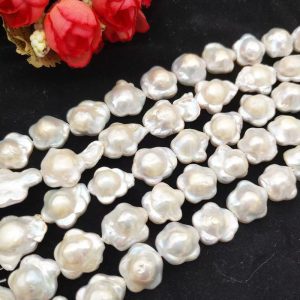16 inches 16-17mm White Flower Shaped Baroque Pearls Loose Strand