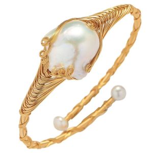 Wholesale 14K Yellow Gold Filled Natural White Baroque Pearl Bracelet