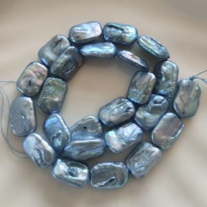 16 inches 16-20mm Blue Natural Flat Rectangle Baroque Pearls Loose Strand