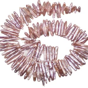 16 inches 5-30mm Natural Lavender Center Drilled Stick Shaped Biwa Pearls Loose Strand