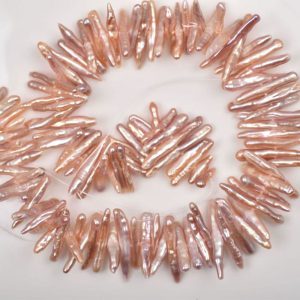 16 inches 5-30mm Natural Pink Center Drilled Stick Shaped Biwa Pearls Loose Strand
