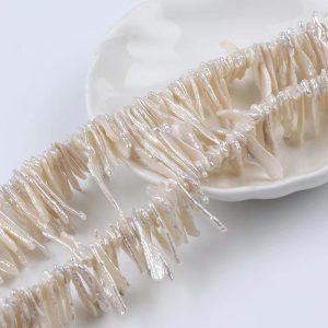 16 inches 20-30mm Natural White Thinner Side Drilled Biwa Pearls Loose Strand